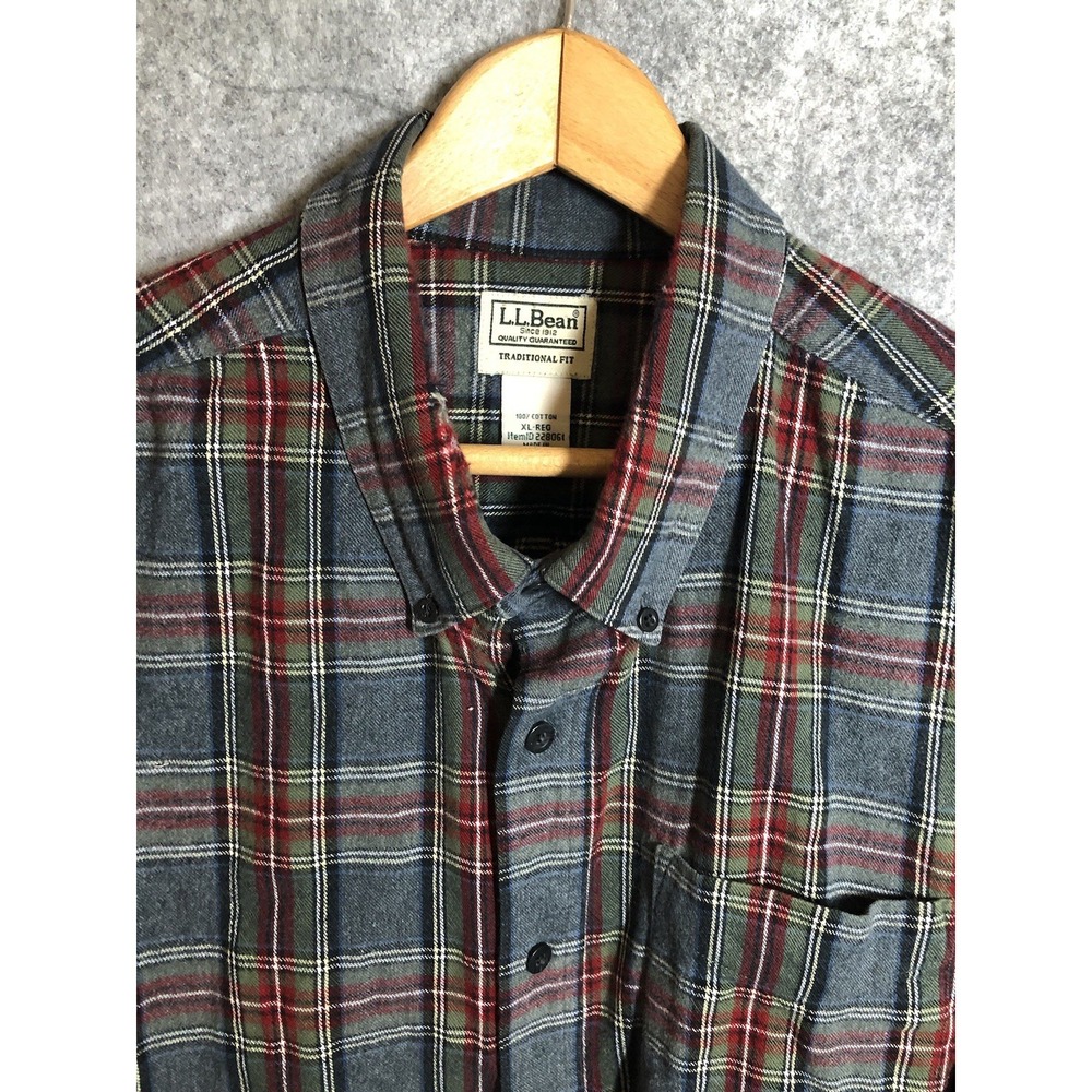 L.L.Bean Shirt Mens XL Gray Scotch Plaid Flannel Casual Camp Fish Hike Classic